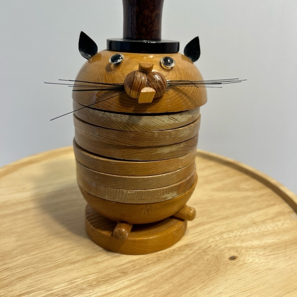 Vintage Mid Century Wooden Cat Mouse Cork Coaster Set Boling Style - Picture 2 of 10